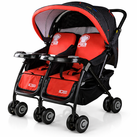 Twin Baby Stroller Side-by-Side with Reclining Seats, Shock-Absorbing Wheels, Foldable Lightweight Frame
