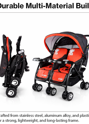Twin Baby Stroller Side-by-Side with Reclining Seats, Shock-Absorbing Wheels, Foldable Lightweight Frame
