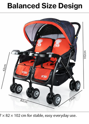 Twin Baby Stroller Side-by-Side with Reclining Seats, Shock-Absorbing Wheels, Foldable Lightweight Frame