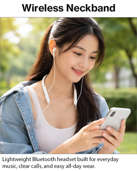 Wireless Neckband Headset Bluetooth 4.2 Magnetic Earbuds NFC Multipoint Voice Prompt Rechargeable Li-ion Battery