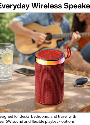 Wireless Bluetooth Speaker  Red 5W RGB Light Portable TF USB Playback 1200mAh USB