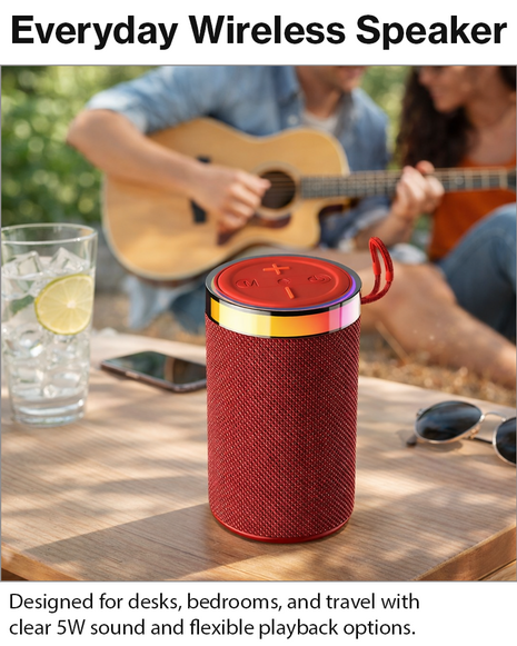 Wireless Bluetooth Speaker  Red 5W RGB Light Portable TF USB Playback 1200mAh USB