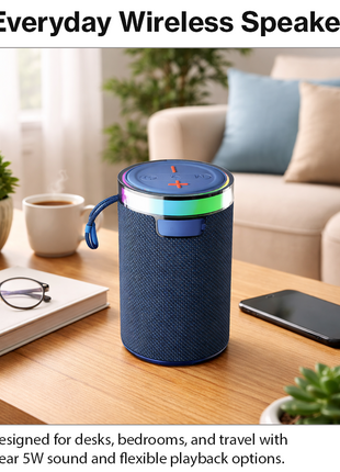 Wireless Bluetooth Speaker  Blue 5W RGB Light Portable TF USB Playback 1200mAh USB-C