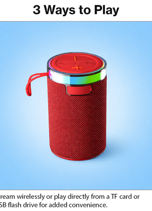 Wireless Bluetooth Speaker  Red 5W RGB Light Portable TF USB Playback 1200mAh USB
