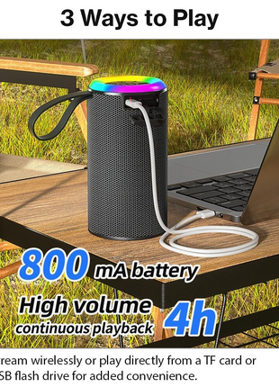 Wireless Bluetooth Speaker  Grey 5W RGB Light Portable TF USB Playback 1200mAh USB