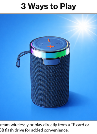 Wireless Bluetooth Speaker  Blue 5W RGB Light Portable TF USB Playback 1200mAh USB-C