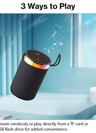 Wireless Bluetooth Speaker Black 5W RGB Light Portable TF USB Playback 1200mAh USB-C