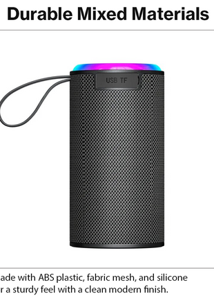Wireless Bluetooth Speaker  Grey 5W RGB Light Portable TF USB Playback 1200mAh USB