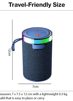 Wireless Bluetooth Speaker  Blue 5W RGB Light Portable TF USB Playback 1200mAh USB-C