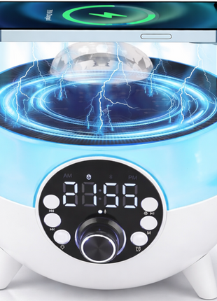 Wireless Bluetooth Speaker with Wireless Charging Pad, 3000 mAh Battery, RGB Light, Alarm Clock, FM Radio, USB/TF Playback, 30 W