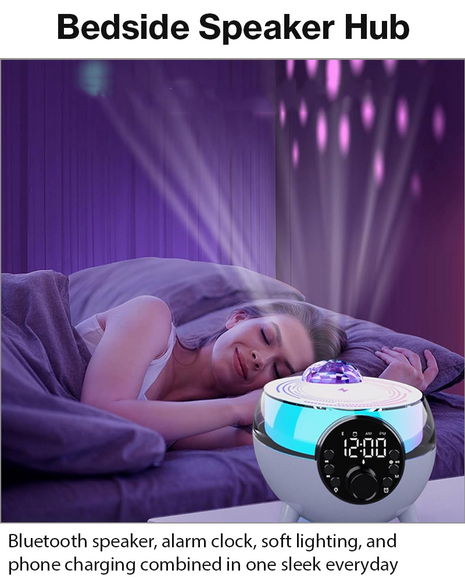Wireless Bluetooth Speaker with Wireless Charging Pad, 3000 mAh Battery, RGB Light, Alarm Clock, FM Radio, USB/TF Playback, 30 W