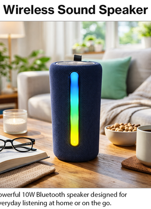 Portable Bluetooth Speaker 10W RGB LED USB-C Rechargeable 1200mAh Battery TWS Pairing TF Card Hands-Free Calling