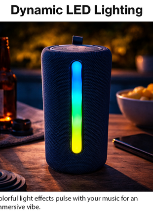 Portable Bluetooth Speaker 10W RGB LED USB-C Rechargeable 1200mAh Battery TWS Pairing TF Card Hands-Free Calling