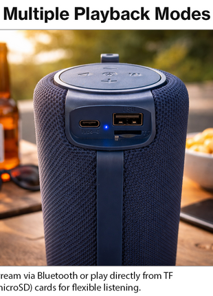 Portable Bluetooth Speaker 10W RGB LED USB-C Rechargeable 1200mAh Battery TWS Pairing TF Card Hands-Free Calling