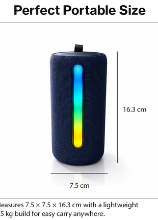 Portable Bluetooth Speaker 10W RGB LED USB-C Rechargeable 1200mAh Battery TWS Pairing TF Card Hands-Free Calling