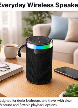 Wireless Bluetooth Speaker Black 5W RGB Light Portable TF USB Playback 1200mAh USB-C