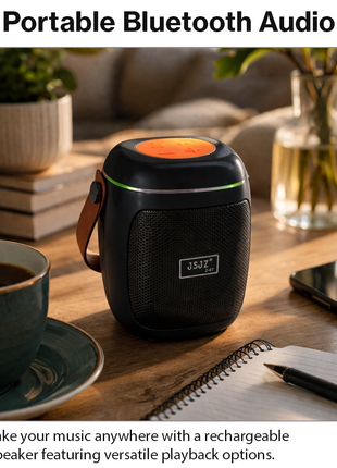 Portable Wireless Bluetooth Speaker with FM Radio, RGB Lights, TF/USB Playback, Built-In Mic, Rechargeable 8W Speaker - Black