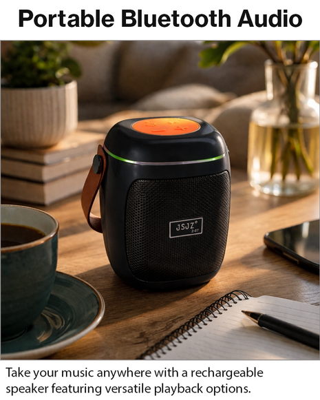 Portable Wireless Bluetooth Speaker with FM Radio, RGB Lights, TF/USB Playback, Built-In Mic, Rechargeable 8W Speaker - Black