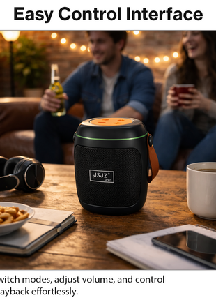 Portable Wireless Bluetooth Speaker with FM Radio, RGB Lights, TF/USB Playback, Built-In Mic, Rechargeable 8W Speaker - Black