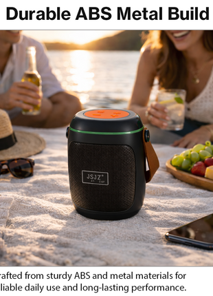 Portable Wireless Bluetooth Speaker with FM Radio, RGB Lights, TF/USB Playback, Built-In Mic, Rechargeable 8W Speaker - Black