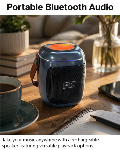 Portable Wireless Bluetooth Speaker with FM Radio, RGB Lights, TF/USB Playback, Built-In Mic, Rechargeable 8W Speaker