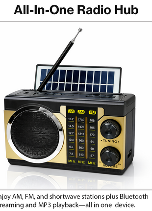 Portable 3-Band AM/FM/SW Radio Bluetooth 5.4 USB/TF Light