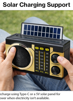 Portable 3-Band AM/FM/SW Radio Bluetooth 5.4 USB/TF Light