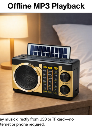 Portable 3-Band AM/FM/SW Radio Bluetooth 5.4 USB/TF Light