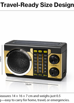 Portable 3-Band AM/FM/SW Radio Bluetooth 5.4 USB/TF Light