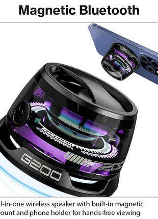 G200 Magnetic Bluetooth 5.3 Speaker with RGB Lights, Phone Holder, IPX5 Waterproof, Driver, 7H Playtimeme, Portable Mini Speaker