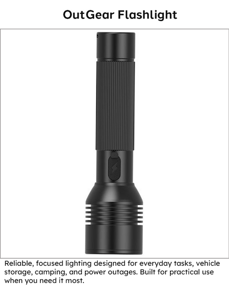 OUTGEAR Rechargeable LED Flashlight 2200mAh USB-C 5 Modes Black 16.5cm 200g with Arm Strap