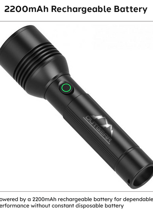 OUTGEAR Rechargeable LED Flashlight 2200mAh USB-C 5 Modes Black 16.5cm 200g with Arm Strap