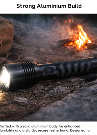 OUTGEAR Rechargeable LED Flashlight 2200mAh USB-C 5 Modes Black 16.5cm 200g with Arm Strap