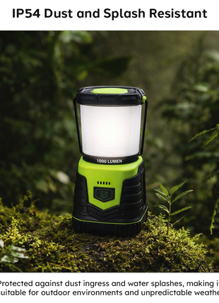 OutGear Rechargeable Camping Lantern 10W 1000lm USB 5V 4400mAh IP54 360° Warm & Cool Light Black/Green