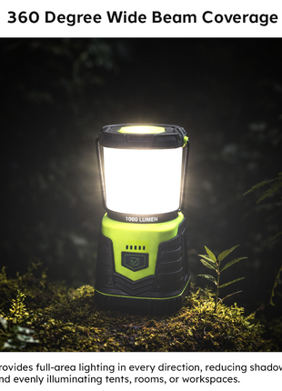 OutGear Rechargeable Camping Lantern 10W 1000lm USB 5V 4400mAh IP54 360° Warm & Cool Light Black/Green