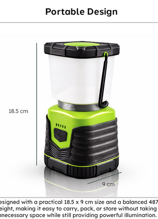 OutGear Rechargeable Camping Lantern 10W 1000lm USB 5V 4400mAh IP54 360° Warm & Cool Light Black/Green