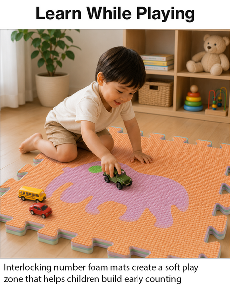 10-Piece Interlocking Foam Play Mats with Removable Animal Inserts for Kids Soft Anti-Slip Floor Tiles