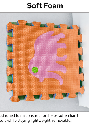 10-Piece Interlocking Foam Play Mats with Removable Animal Inserts for Kids Soft Anti-Slip Floor Tiles