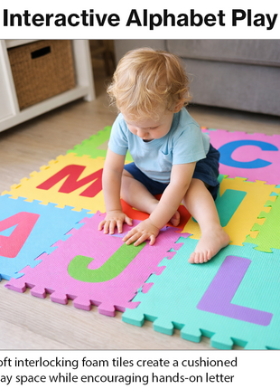 Alphabet Interlocking Foam Floor Mats 10 Pack  Non-Toxic EVA Kids Puzzle Tiles Play Area Exercise Flooring Set
