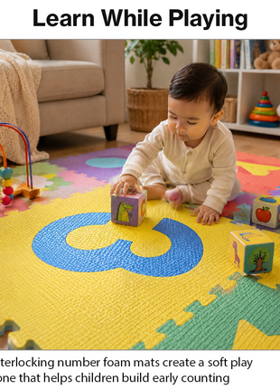 Number Interlocking Foam Floor Mats 10 Pack  Non-Toxic EVA Kids Puzzle Tiles Play Area Exercise Flooring Set