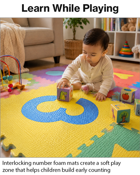 Number Interlocking Foam Floor Mats 10 Pack  Non-Toxic EVA Kids Puzzle Tiles Play Area Exercise Flooring Set