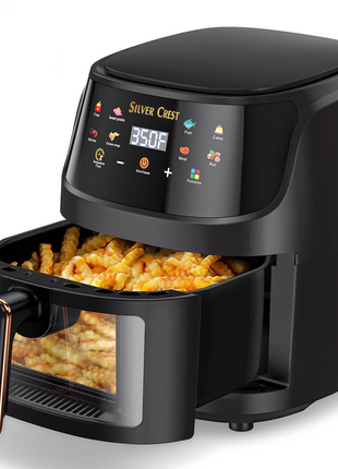 Silver Crest  Air Fryer – XXL Capacity, Visible Viewing Window, 8 Preset Functions, Non-Stick Basket, 1400W Power, for 3–6 People - Black