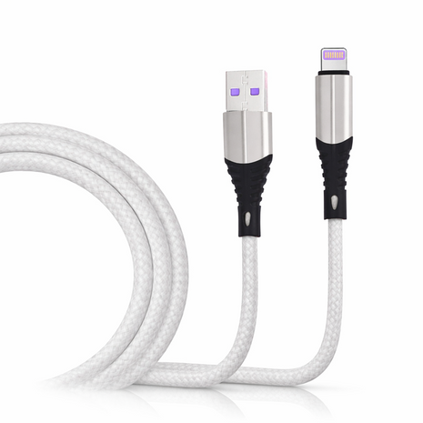 Short iPhone Charger Cable White Nylon Fast Charge Syn
