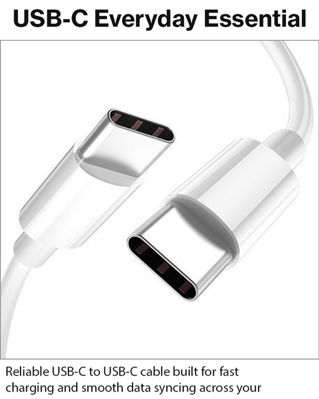 Fast Charging USB-C to USB-C Cable 1 m, Reversible Sync and Charge Cable for USB-C Phones, Tablets, Power Banks and Chargers
