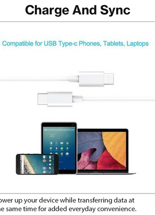 Fast Charging USB-C to USB-C Cable 1 m, Reversible Sync and Charge Cable for USB-C Phones, Tablets, Power Banks and Chargers