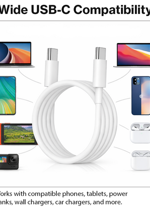 Fast Charging USB-C to USB-C Cable 1 m, Reversible Sync and Charge Cable for USB-C Phones, Tablets, Power Banks and Chargers