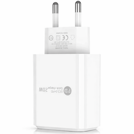 20W Dual USB Wall Charger – Fast Charging Block with USB-C & USB-A – Compact ABS – 2-Pin Plug