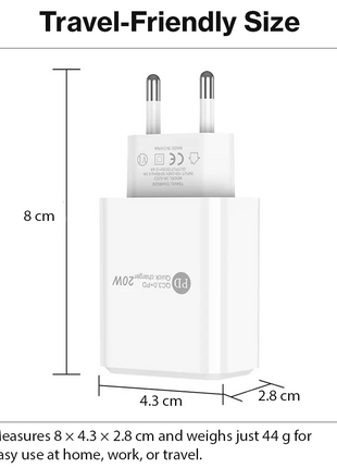 20W Dual USB Wall Charger – Fast Charging Block with USB-C & USB-A – Compact ABS – 2-Pin Plug