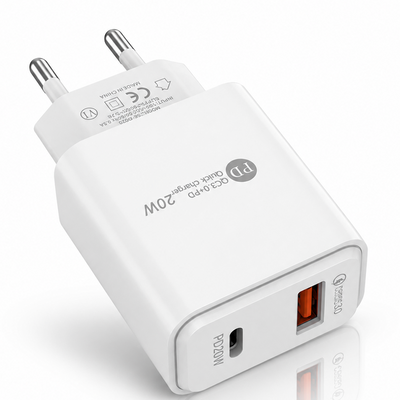 Dual USB Wall Charger  – 20W USB-C PD + 18W USB-A – EU Plug