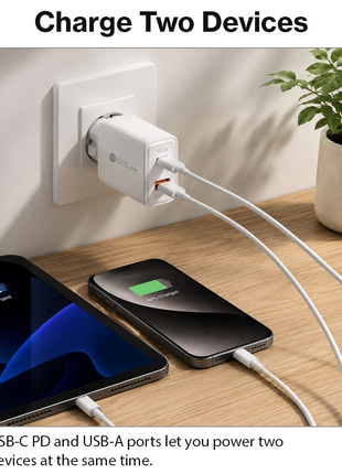 Dual USB Wall Charger  – 20W USB-C PD + 18W USB-A – EU Plug